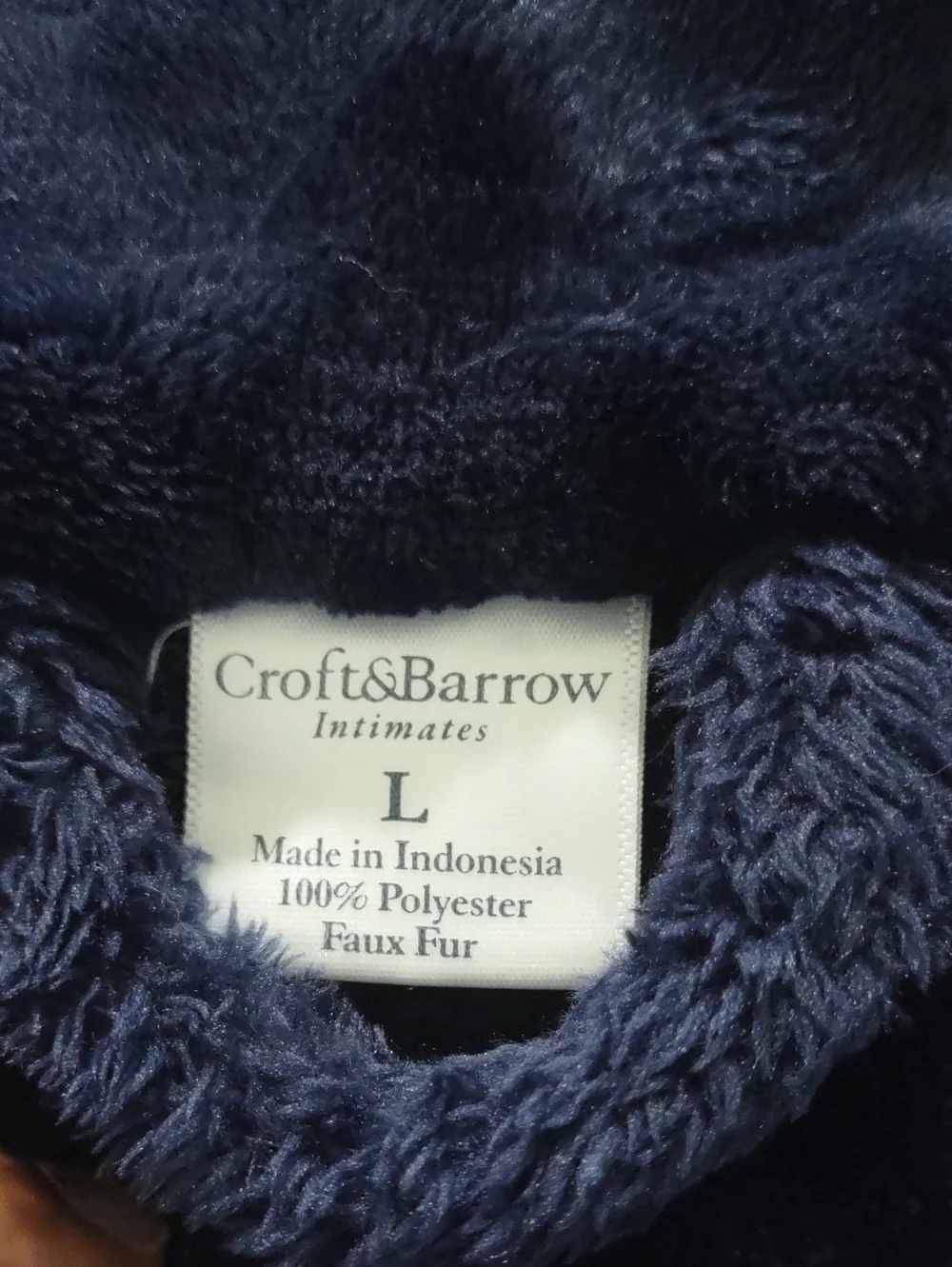 Croft And Barrow Faux Fur Intimates Plush Long Zip-Front Robe - Navy. NWOT